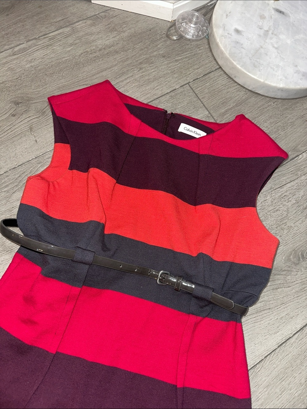 Calvin Klein Striped Sleeveless Midi Dress in Pink, Coral & Navy size 8 - Picture 2 of 8